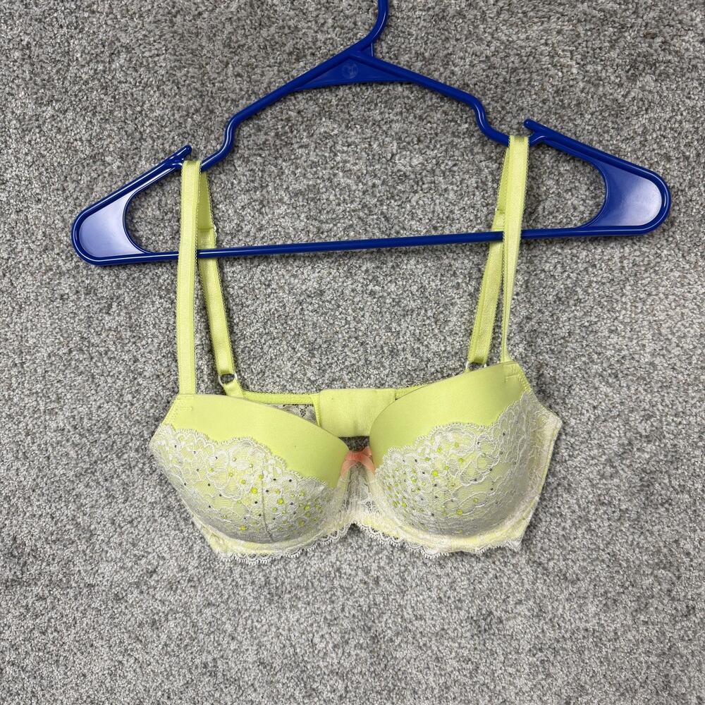Victoria's Secret Dream Angels Lined Demi Bra 32DD Lace McBling Rhinestones Glam
